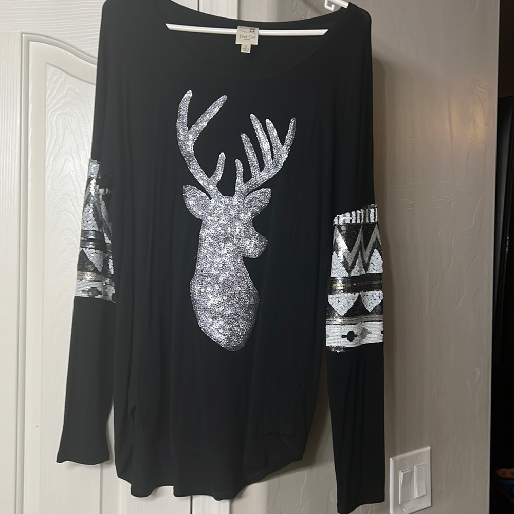 Pink Owl Christmas Deer Top